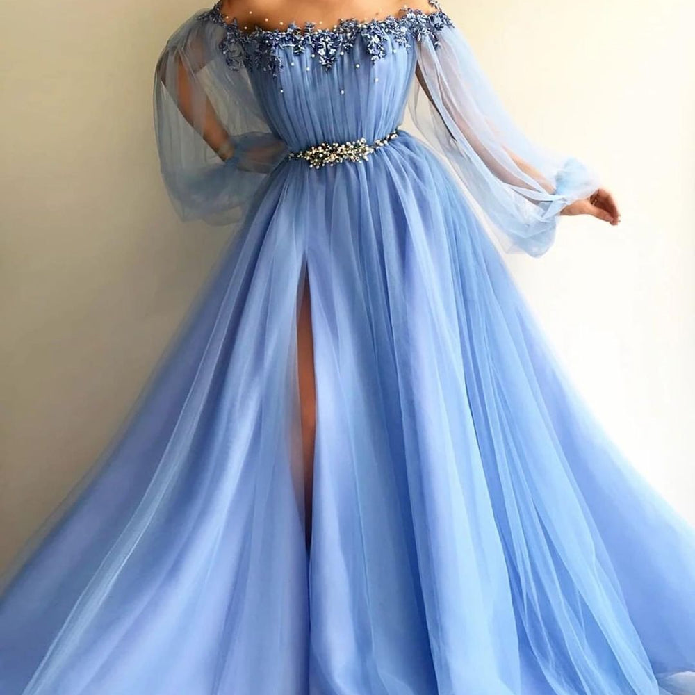 
                      
                        Long Sleeve Tulle Prom Dress Floral Evening Dress
                      
                    