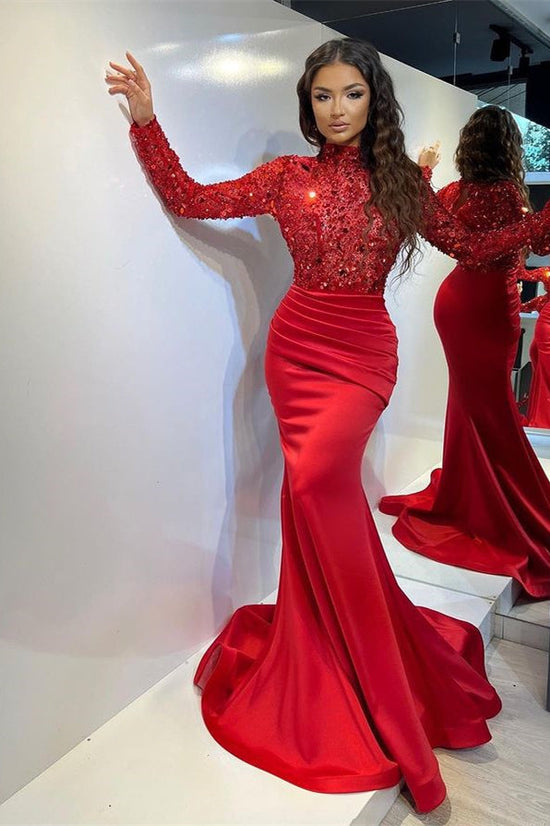 Long-Sleeved Mermaid Prom Gown with Beautiful Pleating
