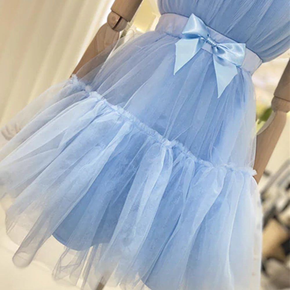 
                      
                        Lovely Short Blue/Burgundy Tulle Prom Homecoming Dresses with Bow, Blue/Burgundy Tulle Formal Graduation Evening Dresses 
                      
                    