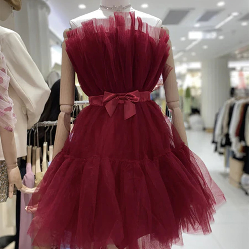 
                      
                        Lovely Short Blue/Burgundy Tulle Prom Homecoming Dresses with Bow, Blue/Burgundy Tulle Formal Graduation Evening Dresses 
                      
                    