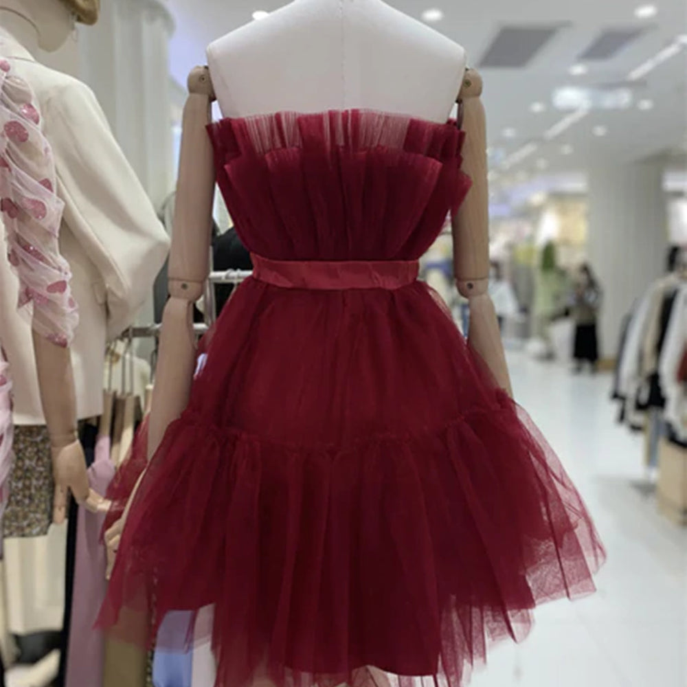 
                      
                        Lovely Short Blue/Burgundy Tulle Prom Homecoming Dresses with Bow, Blue/Burgundy Tulle Formal Graduation Evening Dresses 
                      
                    