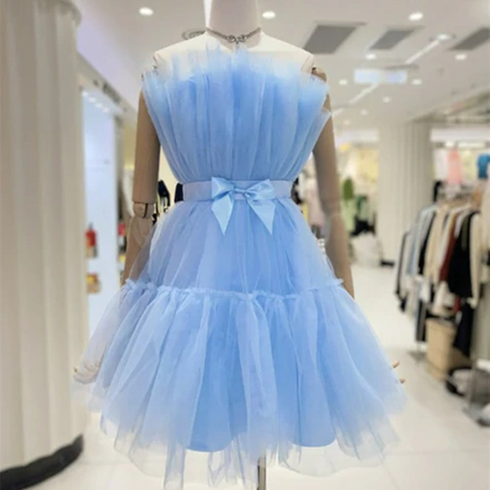 Lovely Short Blue/Burgundy Tulle Prom Homecoming Dresses with Bow, Blue/Burgundy Tulle Formal Graduation Evening Dresses 