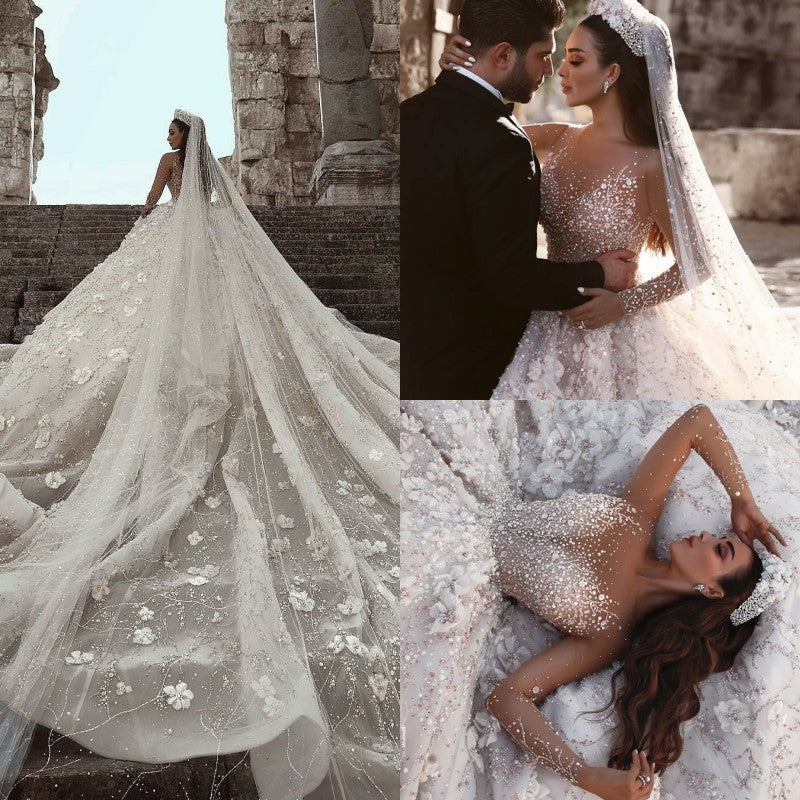 
                      
                        Luxurious Long Sleeve Wedding Dresses | Ball Gown Flowers Crystal Bridal Gowns
                      
                    