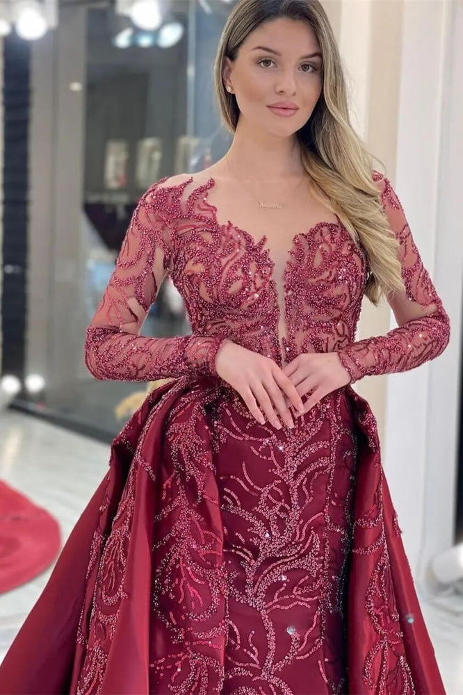 
                      
                        Mermaid Evening Dress with Long Sleeves Applique Sequins Elegant Rose
                      
                    