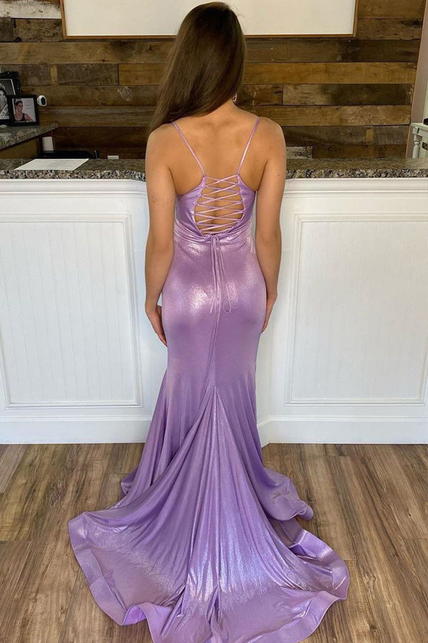 
                      
                        Mermaid Lavender Satin Prom Dress Lace Up Back Evening Dress
                      
                    