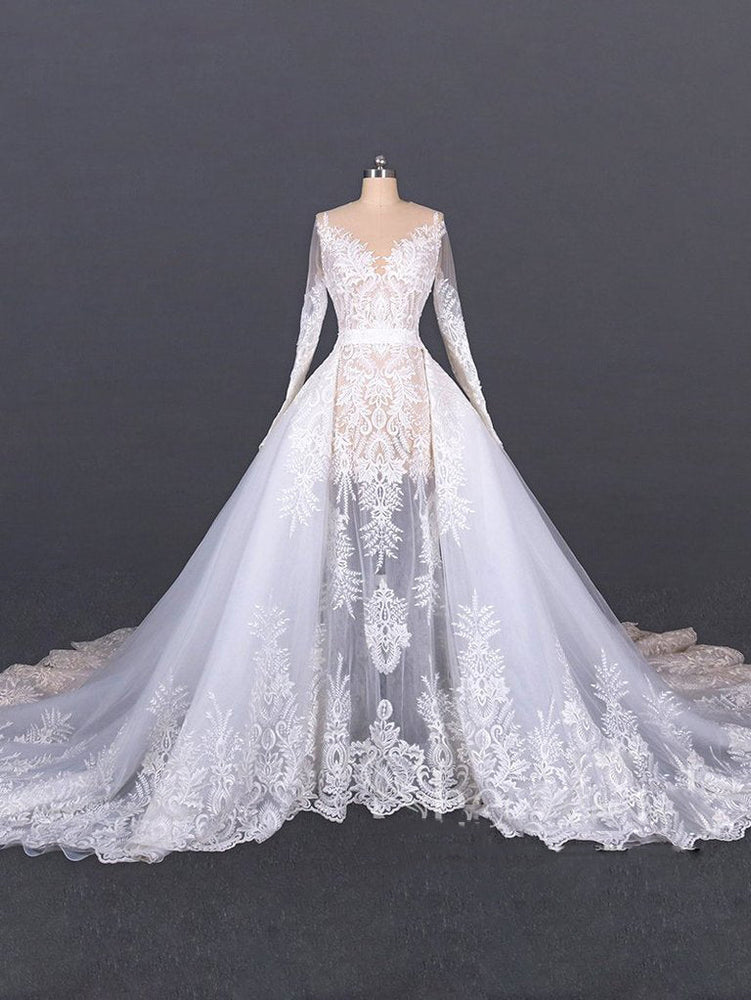 
                      
                        Mermaid Long Sleeve Lace Wedding Dress With Detachable Train
                      
                    