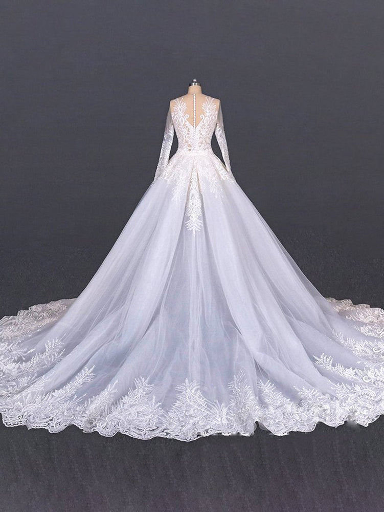 
                      
                        Mermaid Long Sleeve Lace Wedding Dress With Detachable Train
                      
                    