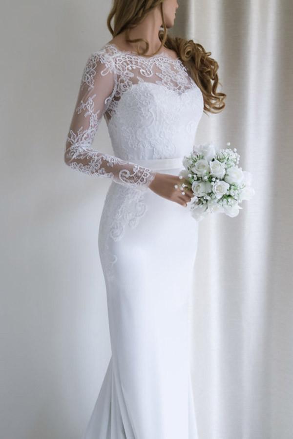 
                      
                        Mermaid Long Sleeve White Lace Wedding Dress Elegant Bridal Gown
                      
                    