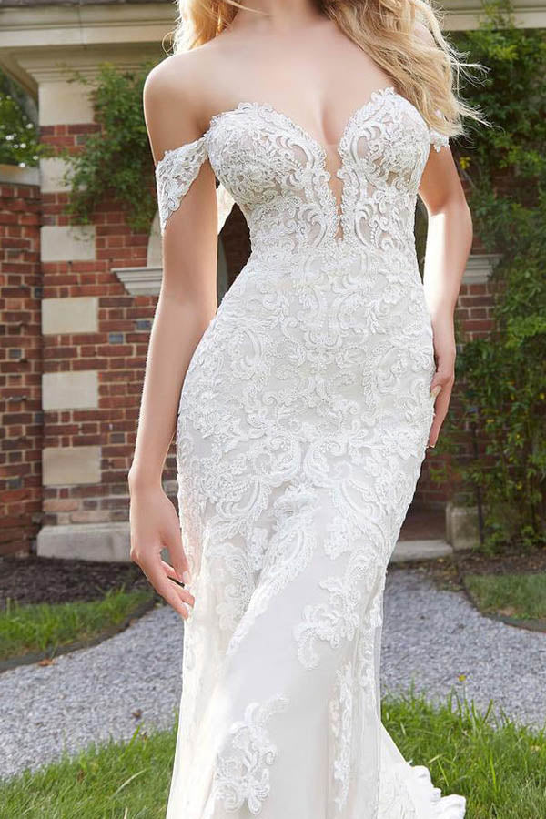 
                      
                        Mermaid Off The Shoulder Lace Wedding Dress Backless Bridal Gown
                      
                    