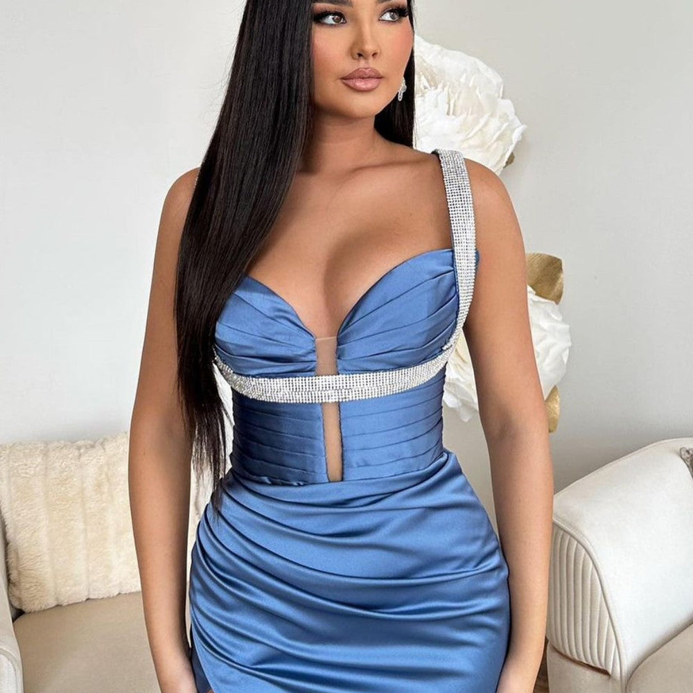 
                      
                        Mermaid Prom Dress Ocean Blue Spaghetti Strap High Slit V Neck Sleeveless
                      
                    