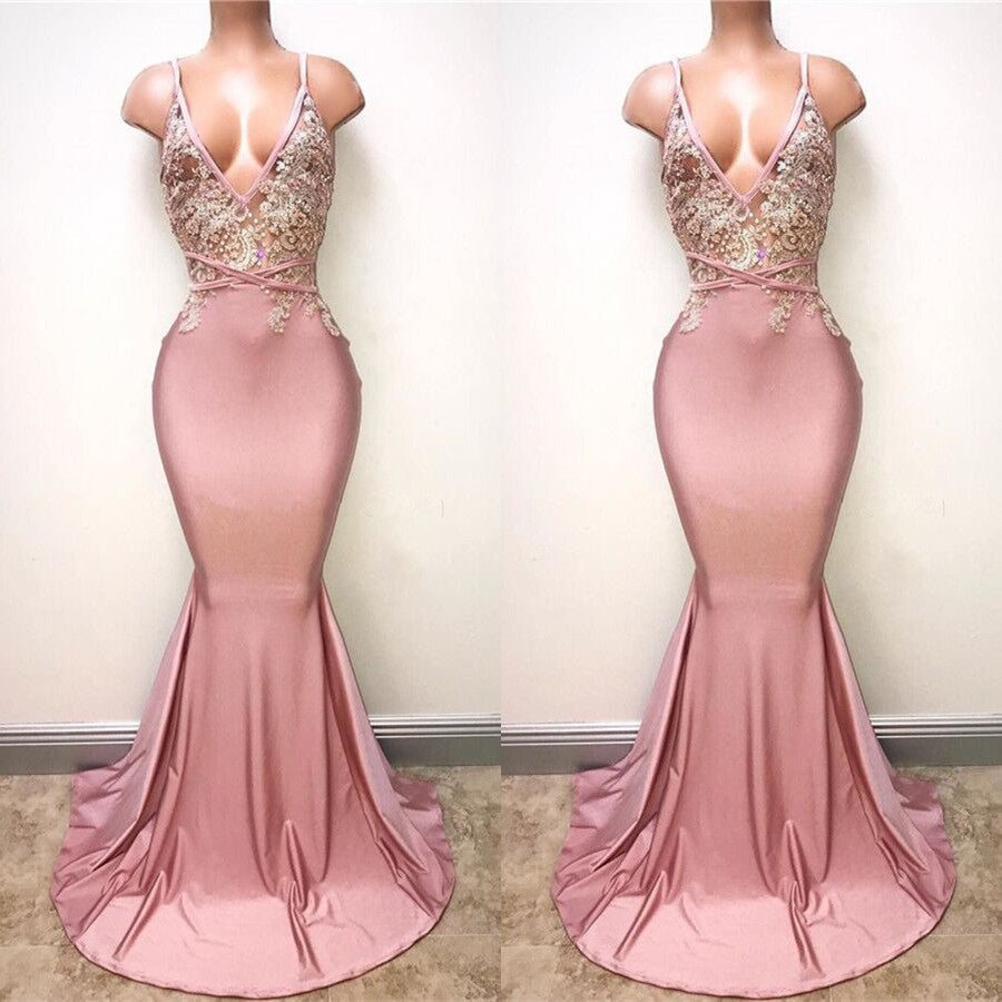 Mermaid Prom Gown with Delicate Lace Details and Spaghetti Straps