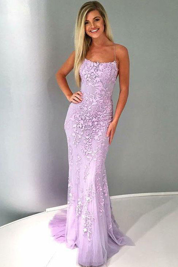 
                      
                        Mermaid Spaghetti Straps Lace Prom Dress Backless Evening Dress
                      
                    