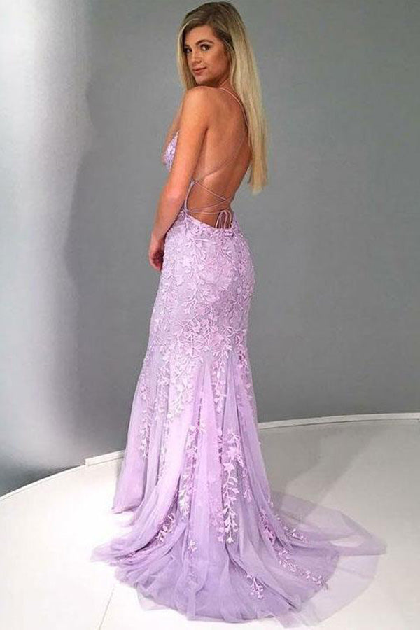 
                      
                        Mermaid Spaghetti Straps Lace Prom Dress Backless Evening Dress
                      
                    