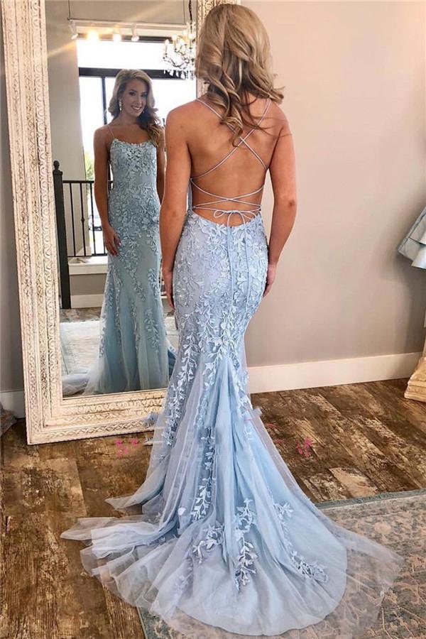 
                      
                        Mermaid Spaghetti Straps Prom Dress Backless Evening Dress
                      
                    