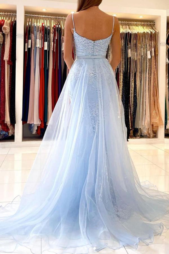 Mermaid Spaghetti Straps Tulle Prom Dress With Lace Applliques