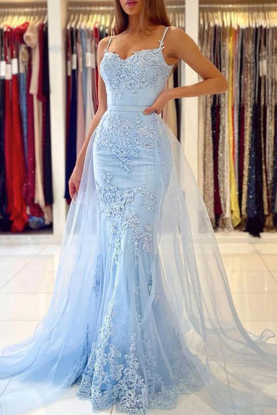 Mermaid Spaghetti Straps Tulle Prom Dress With Lace Applliques