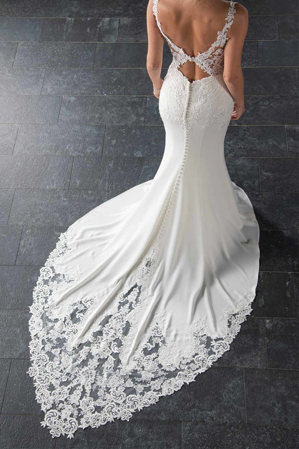 
                      
                        Mermaid Sweetheart Lace Top Wedding Dress With Court Train
                      
                    