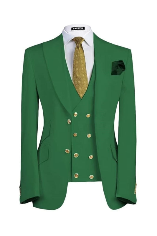 Bert Modern Emerald Green Peaked Lapel Three Pieces Prom Suits For Men