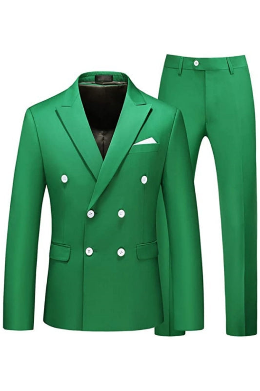 Bartholomew Modern Green Peaked Lapel Double Breasted Prom Suits