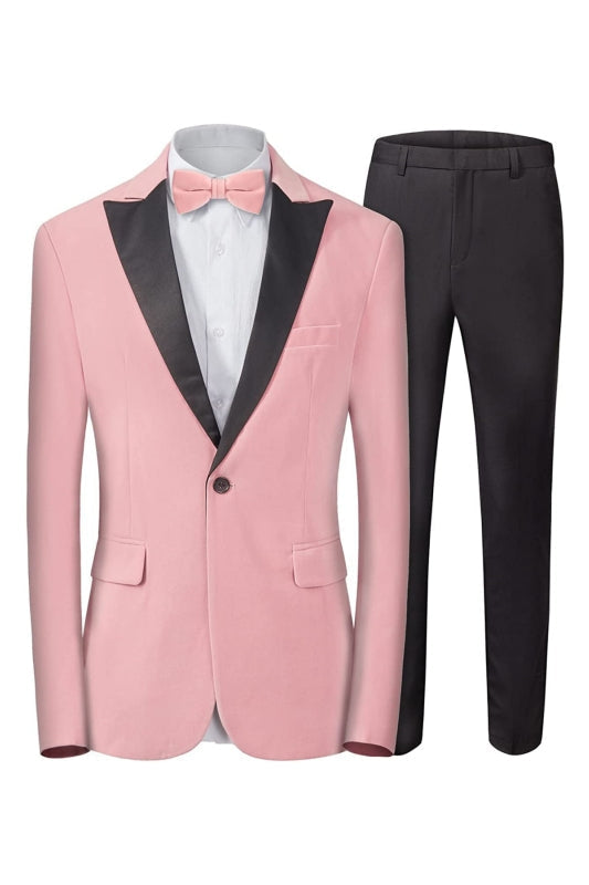 Barnett Modern Pink Peaked Lapel Close Fitting Velvet Prom Suits For Men