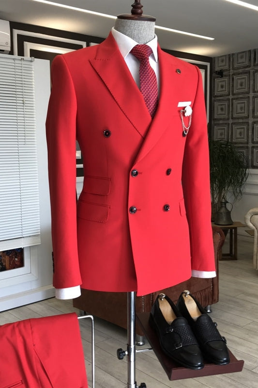 Hobart Modern Red Peaked Lapel Double Breasted Prom Suits