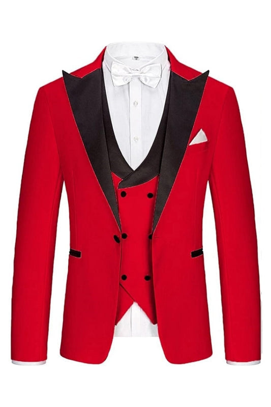 Hubery Modern Red Peaked Lapel Three Pieces Men Suits For Prom