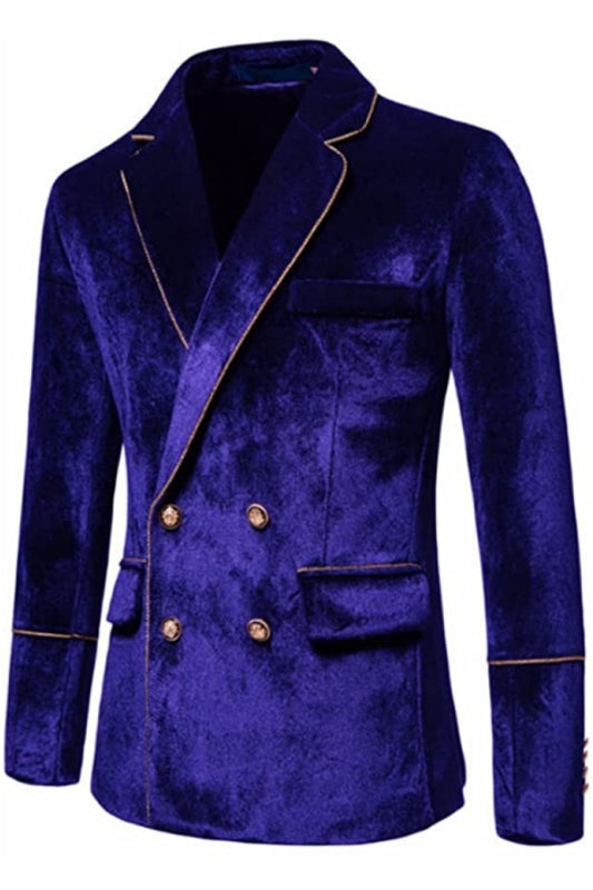 Kenneth Modern Violet Notched Lapel Double Breasted Velvet Prom Suits