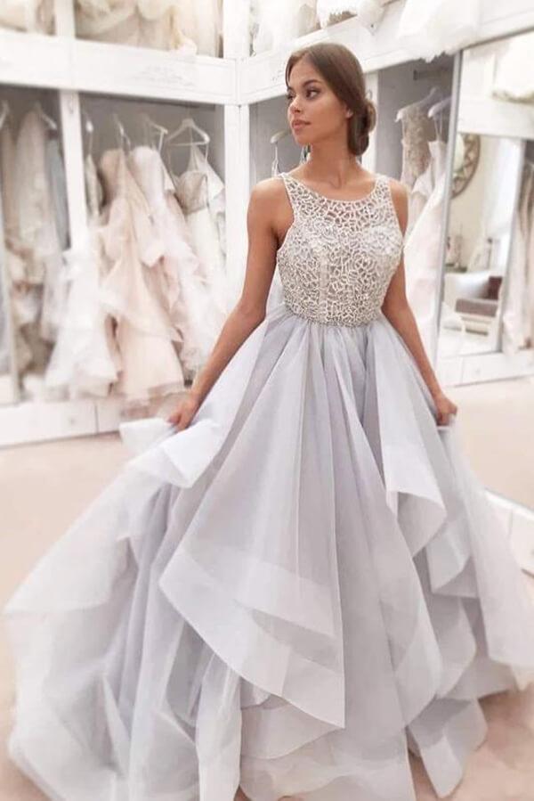 
                      
                        Modest A Line Tulle Long Prom Dress With Beading
                      
                    