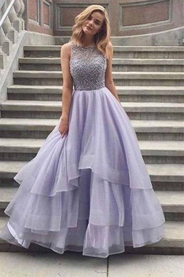 
                      
                        Modest A Line Tulle Long Prom Dress With Beading
                      
                    