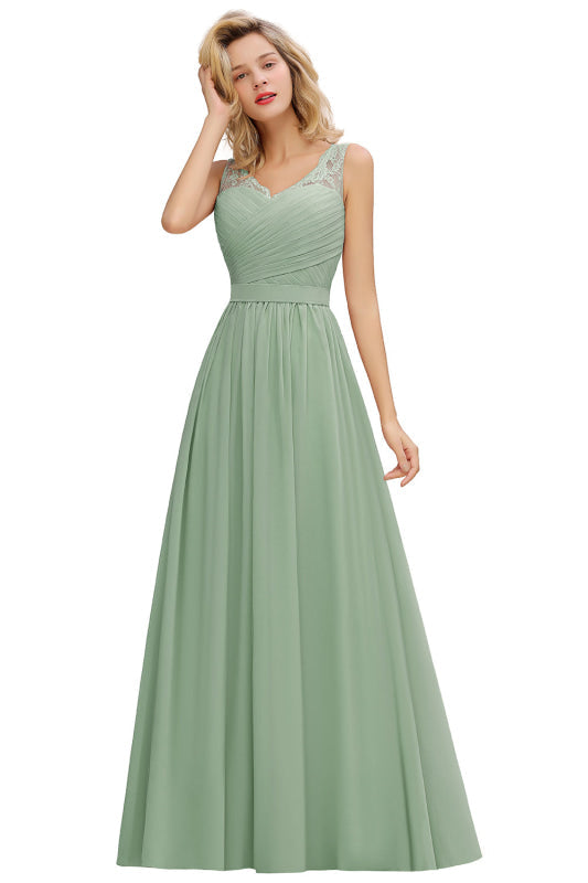 
                      
                        Modest Floral Lace A-line Bridesmaid Dress V-Neck Floor Length Ruched Chiffon Wedding Guest Dress - Dusty Sage / US 2 - Prom Dresses
                      
                    