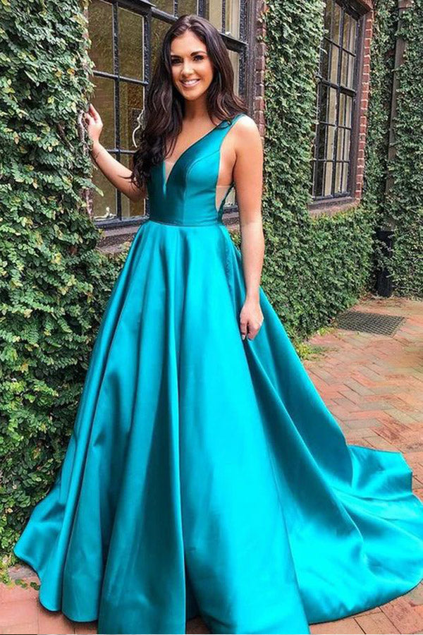 Modest Layered Neck Satin Long Prom Dress Evening Dress