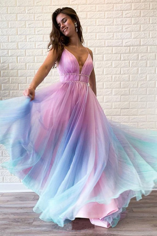 Multi Colored Prom Dress Ombre Party Dress Whit Beading