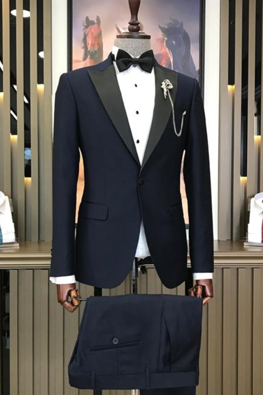 Kerr Bespoke Navy Blue Peaked Lapel Two Pieces Prom Suits