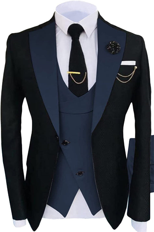 Noah Navy Blue Shawl Lapel Three Pieces Formal Prom Suits