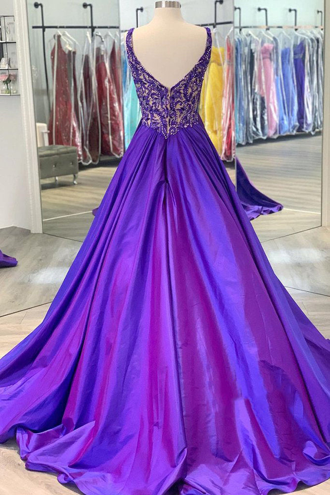 
                      
                        New Arrival Purple Satin Beading Prom Dress Long Evening Dress
                      
                    