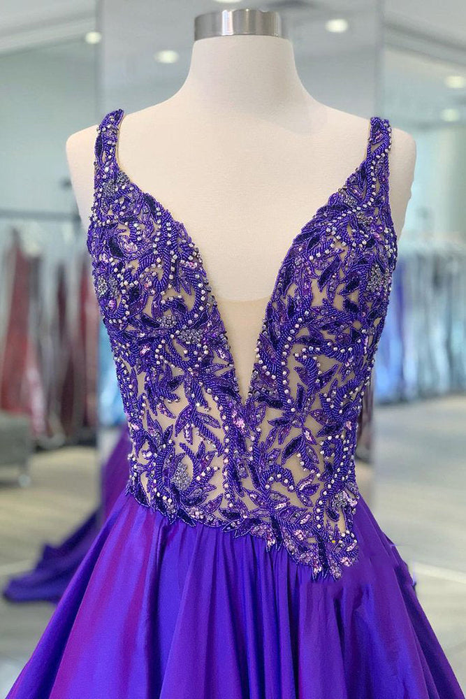 
                      
                        New Arrival Purple Satin Beading Prom Dress Long Evening Dress
                      
                    