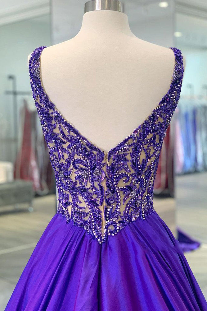 
                      
                        New Arrival Purple Satin Beading Prom Dress Long Evening Dress
                      
                    