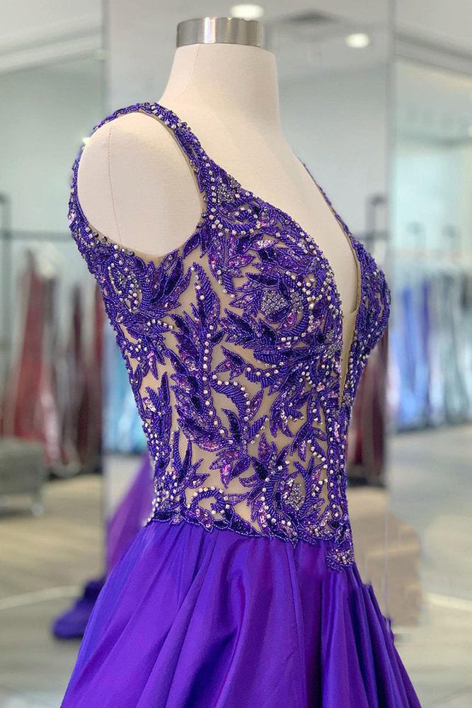 
                      
                        New Arrival Purple Satin Beading Prom Dress Long Evening Dress
                      
                    