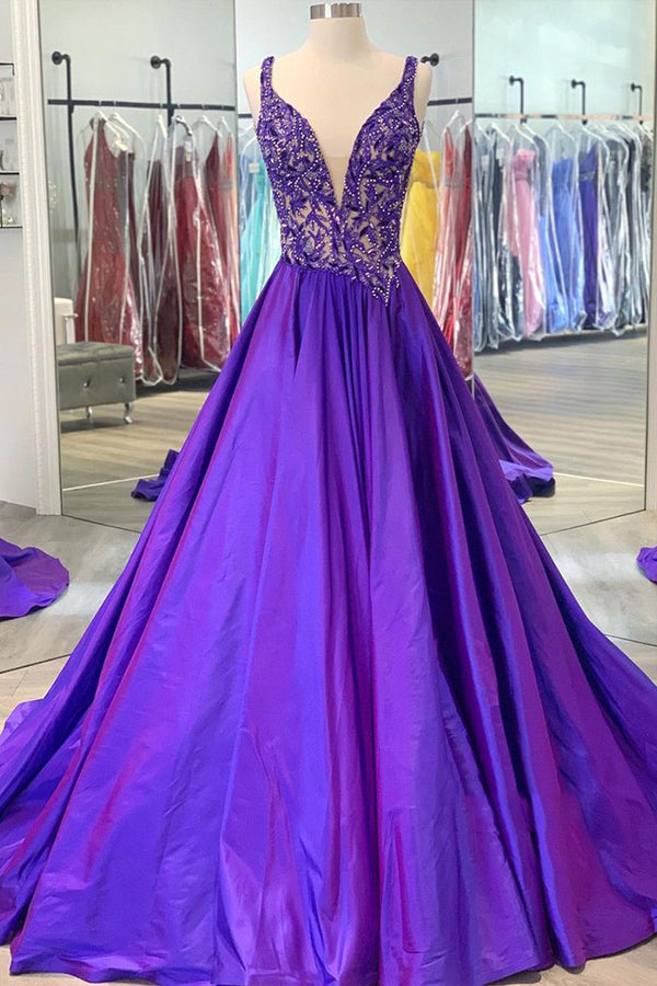 
                      
                        New Arrival Purple Satin Beading Prom Dress Long Evening Dress
                      
                    