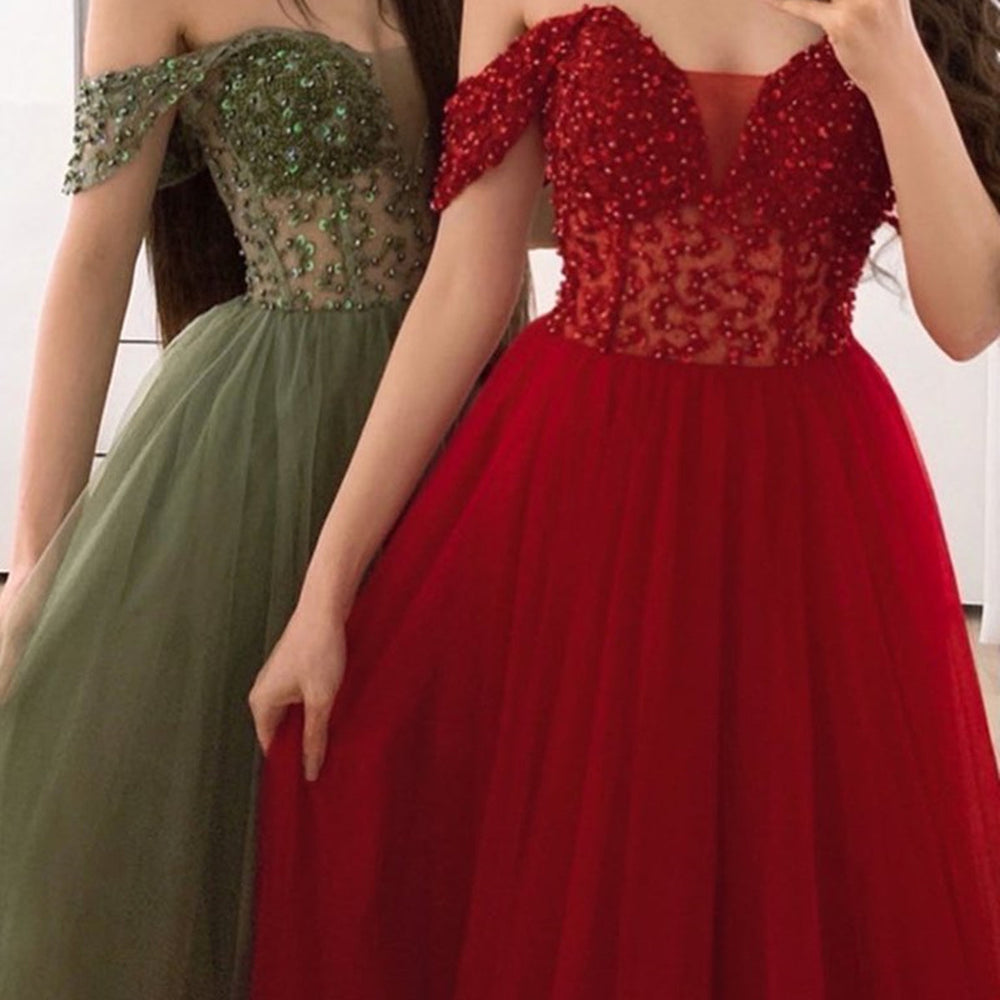 Off Shoulder Burgundy/Green Beaded Sequins Long Prom Dresses, Off the Shoulder Wine Red Formal Dresses, Green Evening Dresses