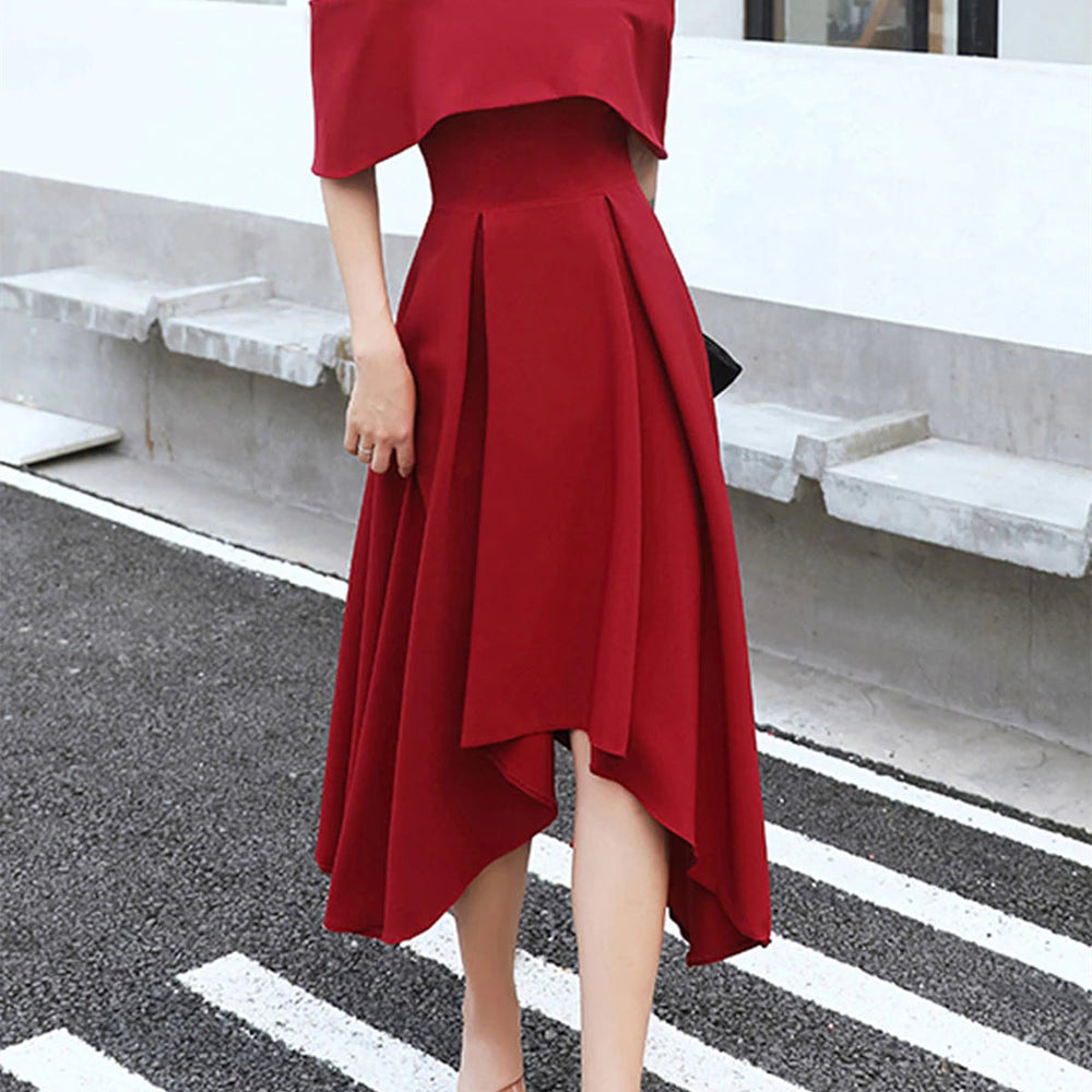 
                      
                        Off Shoulder High Low Burgundy Tea Length Prom Dresses, Off Shoulder Burgundy Formal Graduation Evening Dresses, Burgundy Homecoming Dresses 
                      
                    