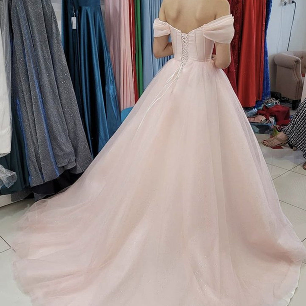 
                      
                        Off Shoulder Open Back Pink Long Prom Dresses, Off the Shoulder Pink Formal Dresses, Pink Evening Dresses
                      
                    