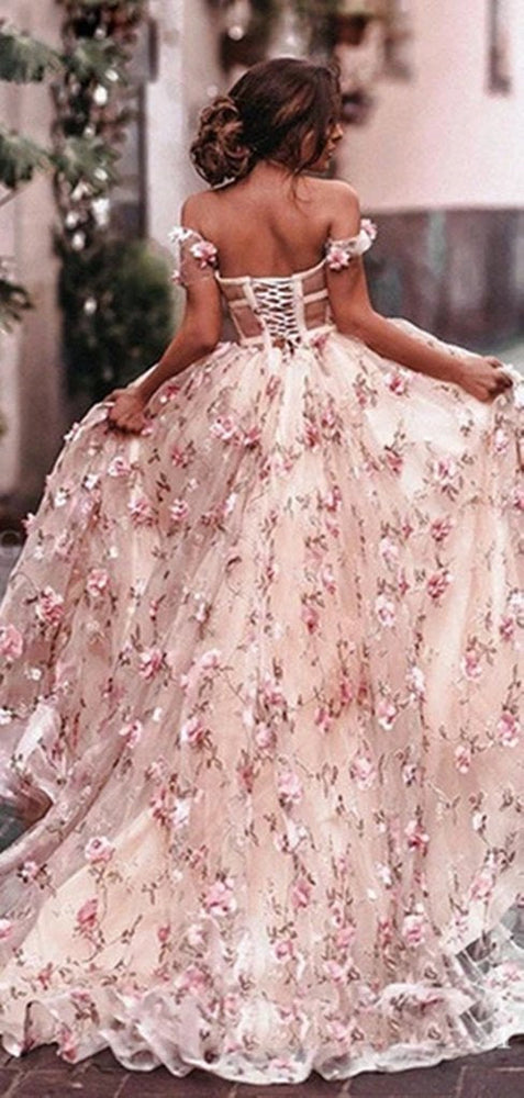 
                      
                        Off Shoulder Pink Floral Long Prom Dresses, Off the Shoulder Pink Formal Dresses, Pink Evening Dresses
                      
                    