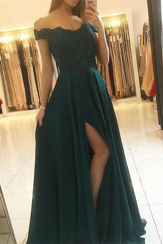 Off-Shoulder Prom Gown with a Sultry Split