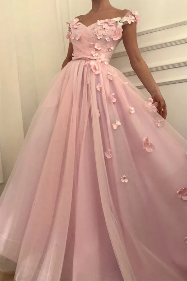 
                      
                        Off The Shoulder 3D Floral Long Prom Dress
                      
                    