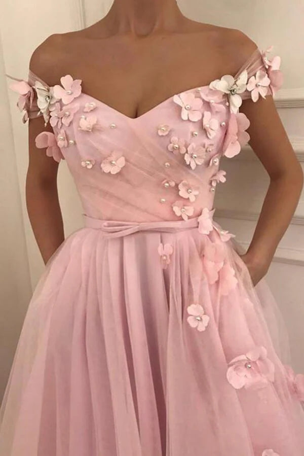 
                      
                        Off The Shoulder 3D Floral Long Prom Dress
                      
                    