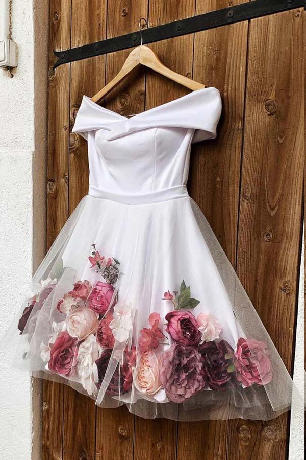 
                      
                        Off The Shoulder 3D Floral White Homecoming Dress WD183
                      
                    