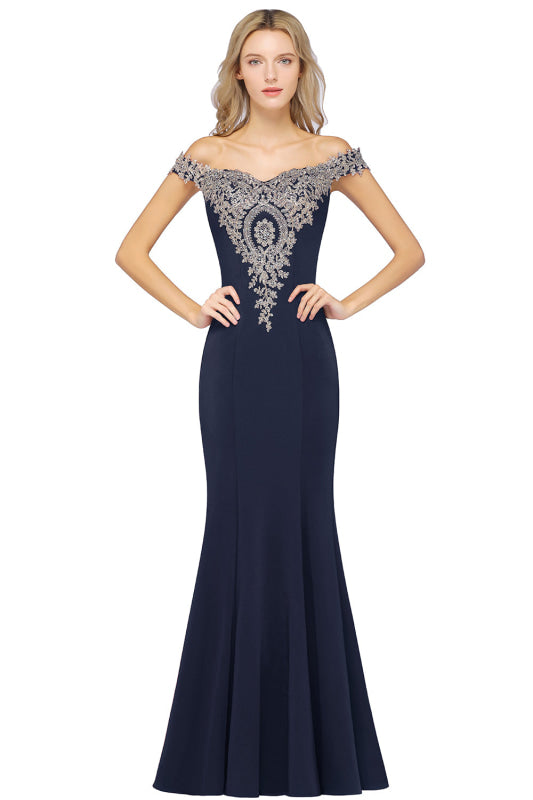 
                      
                        Off-the-Shoulder Formal Gown Gold Lace Applique Floor Length Mermaid Evneing Dress - Prom Dresses
                      
                    