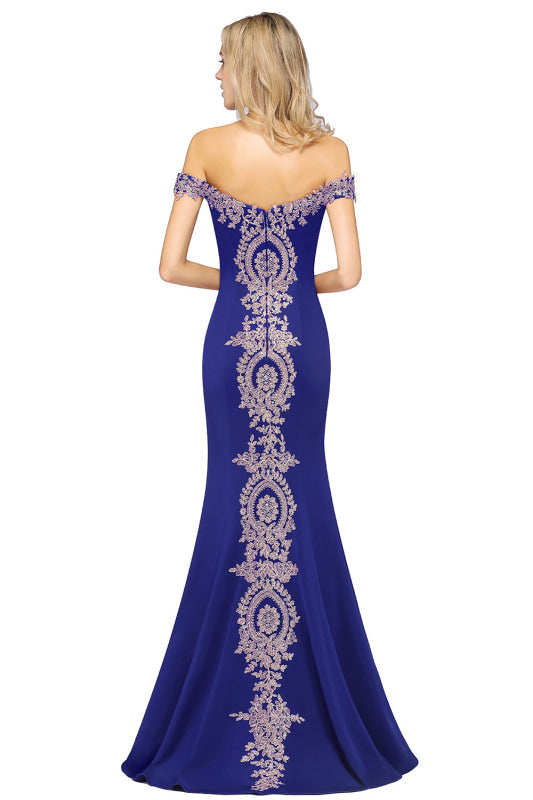 
                      
                        Off-the-Shoulder Formal Gown Gold Lace Applique Floor Length Mermaid Evneing Dress - Prom Dresses
                      
                    