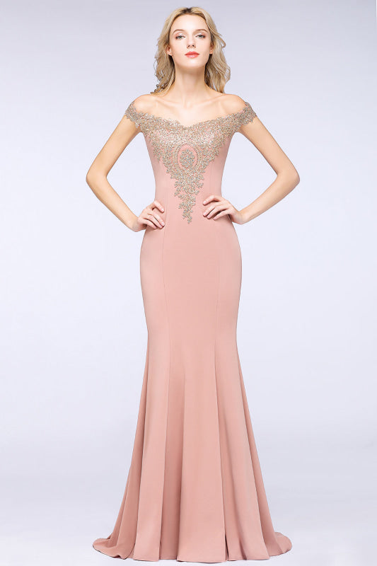 
                      
                        Off-the-Shoulder Formal Gown Gold Lace Applique Floor Length Mermaid Evneing Dress - Rose Gold / US 2 - Prom Dresses
                      
                    